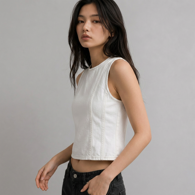 Washed Denim Crop Tank Top