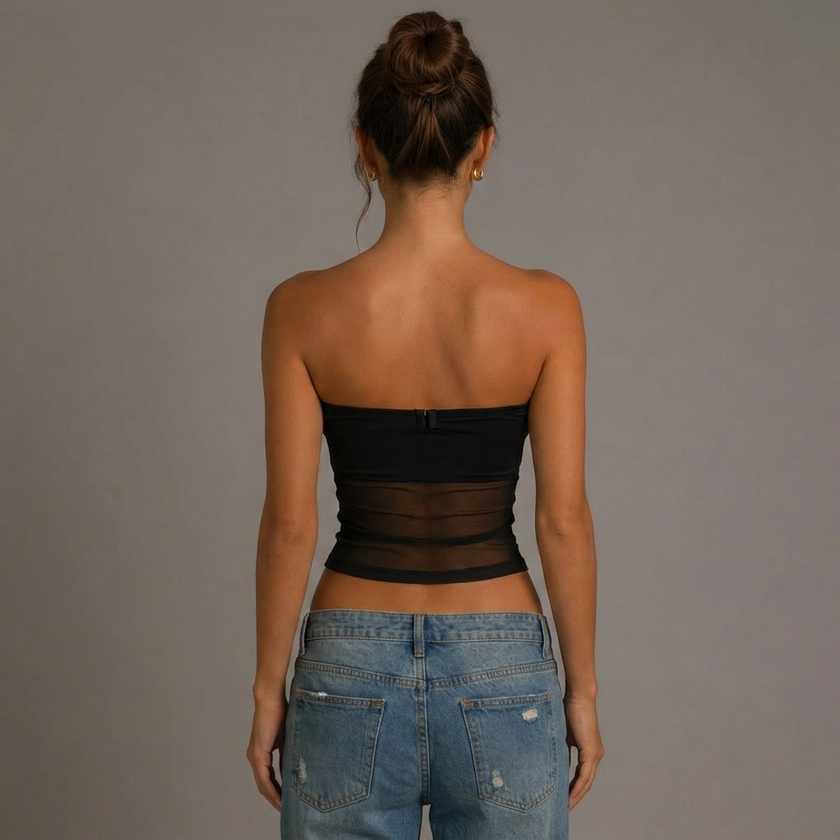 Mesh Panel Bandeau Crop Top