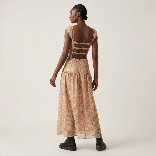 Plaid Tie Front Maxi Dress