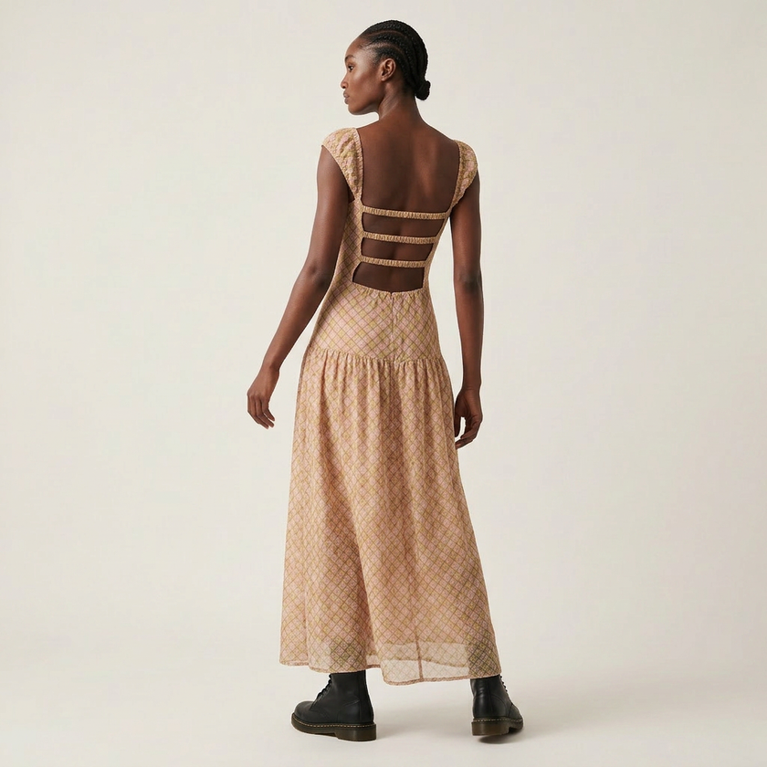 Plaid Tie Front Maxi Dress