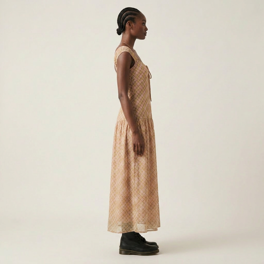Plaid Tie Front Maxi Dress