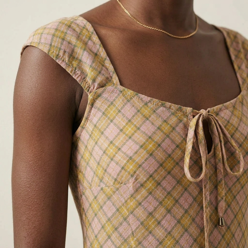 Plaid Tie Front Maxi Dress