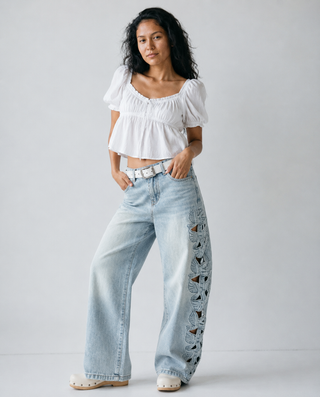 Marlowe High-Waist Cutout Denim Trousers