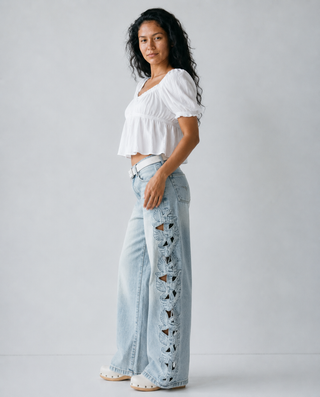 Marlowe High-Waist Cutout Denim Trousers