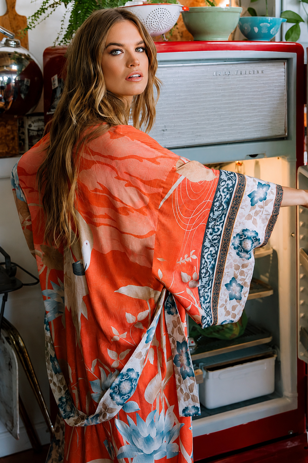 The Crimson Crane Kimono