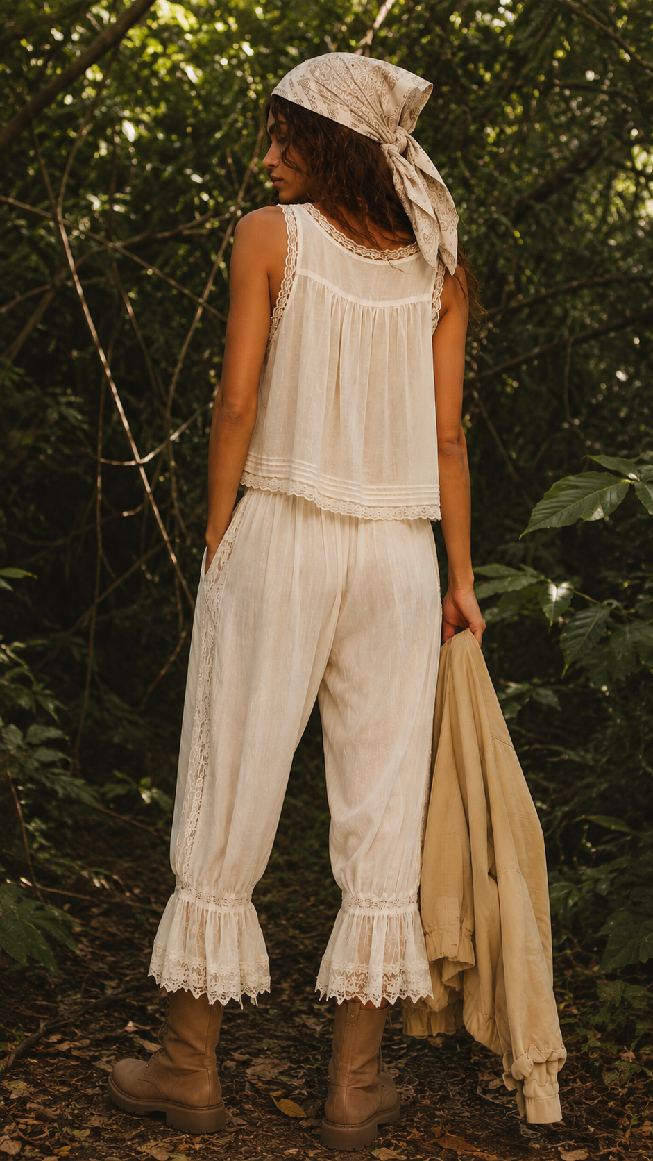 Victorian Lace Crop Top and Pant Set