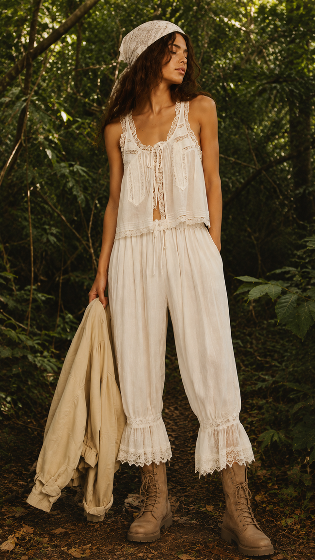 Victorian Lace Crop Top and Pant Set