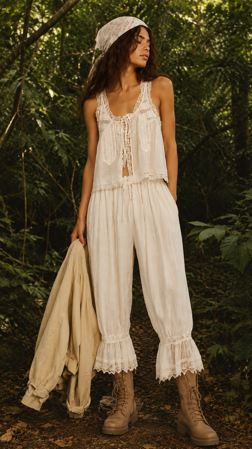 Victorian Lace Crop Top and Pant Set