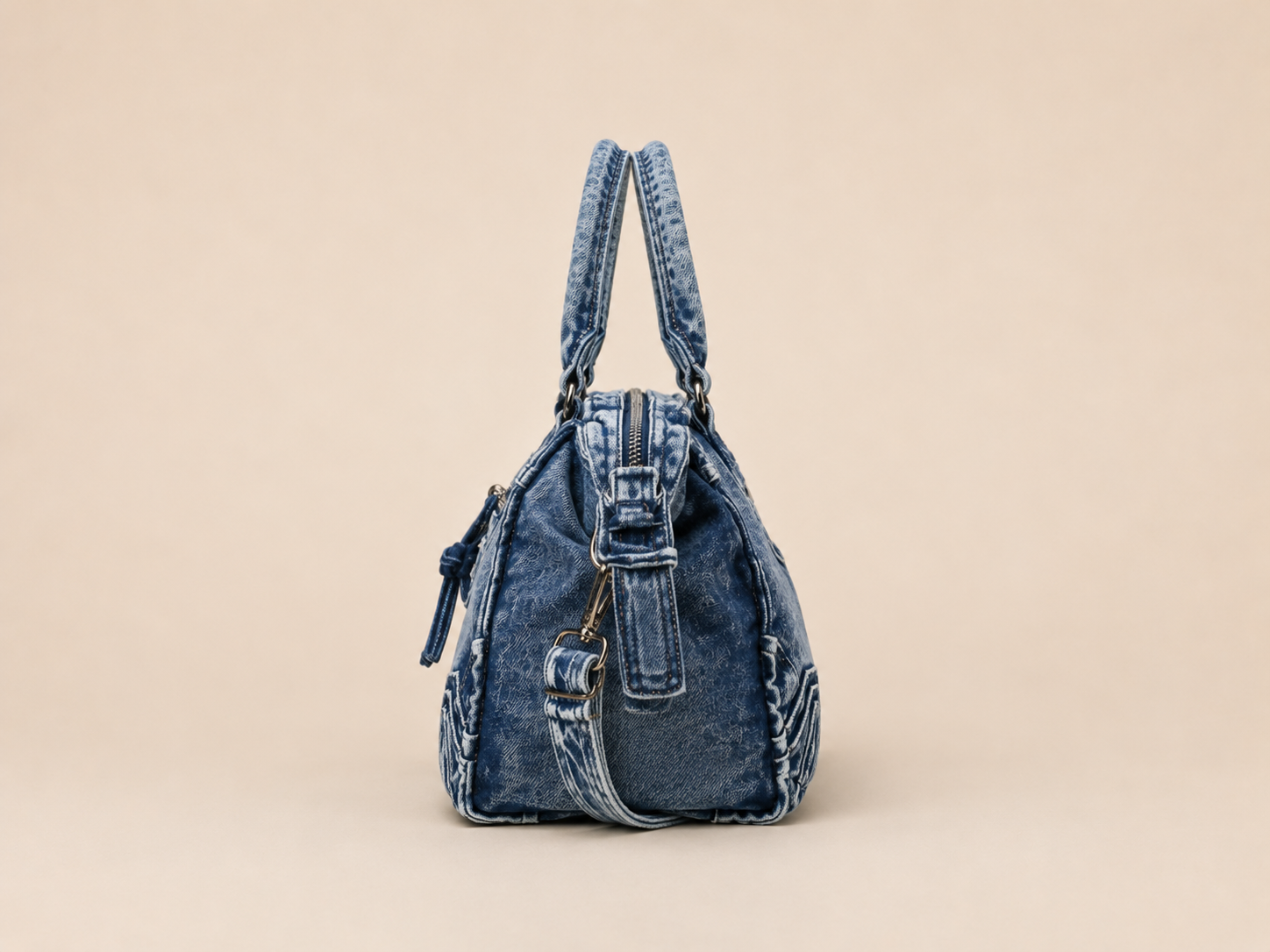 The Washed Denim Moto Satchel