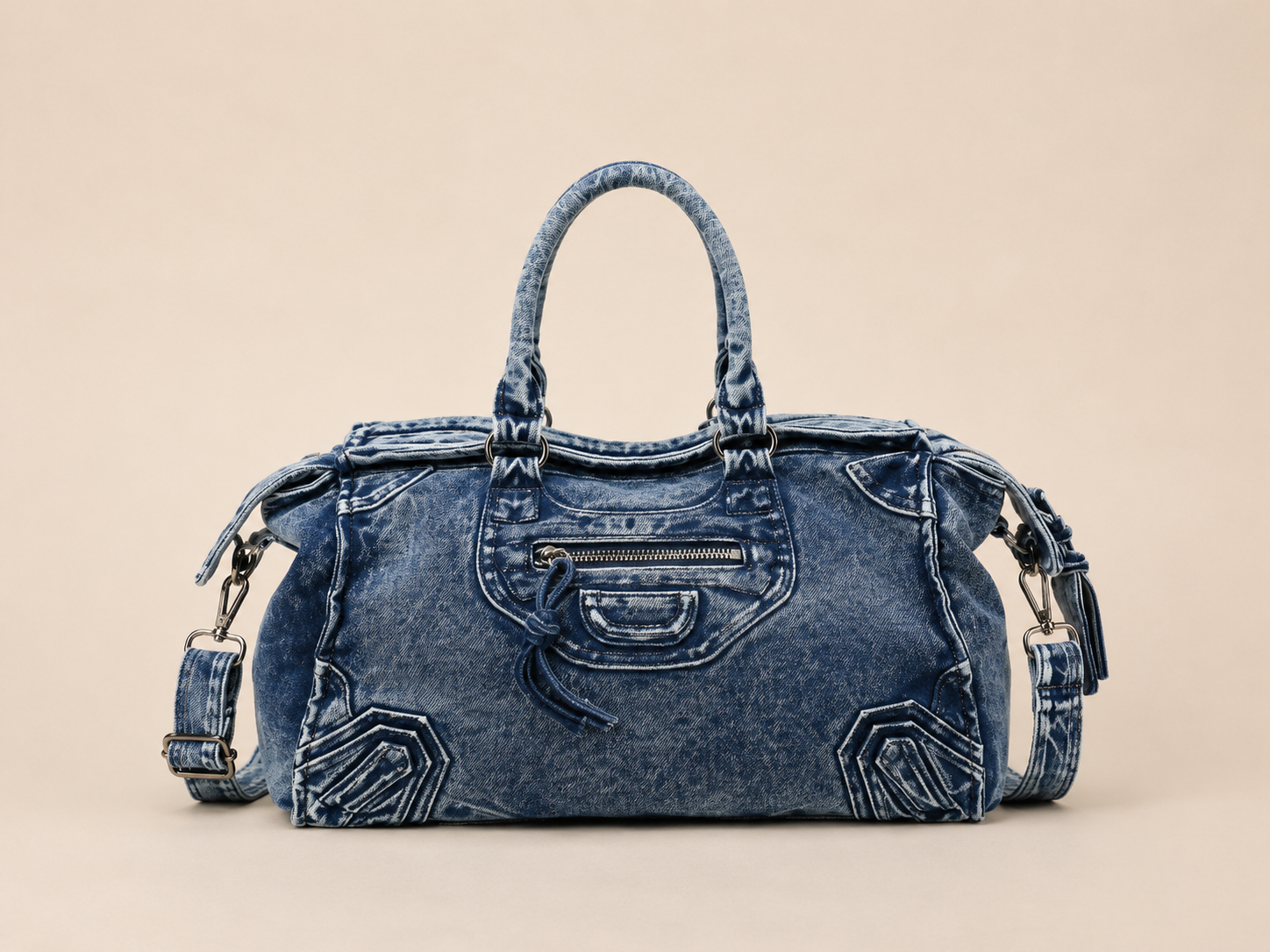 The Washed Denim Moto Satchel
