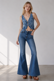 Denim Bow Tie Front Crop Vest