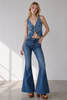 Denim Bow Tie Front Crop Vest