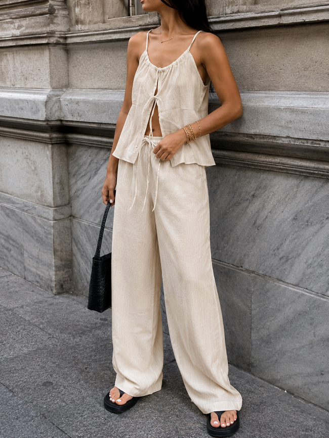 Slow Morning Tie Front Cami & Wide Leg Pants Set