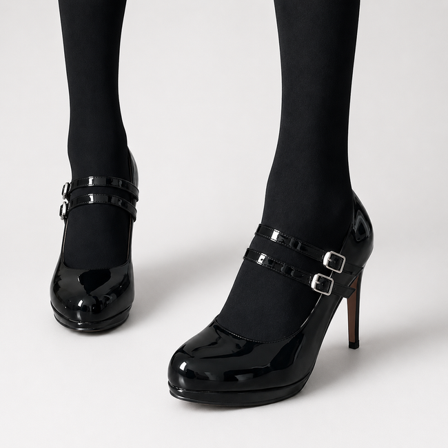 Double Trouble Double Strap Patent Mary Jane Heels