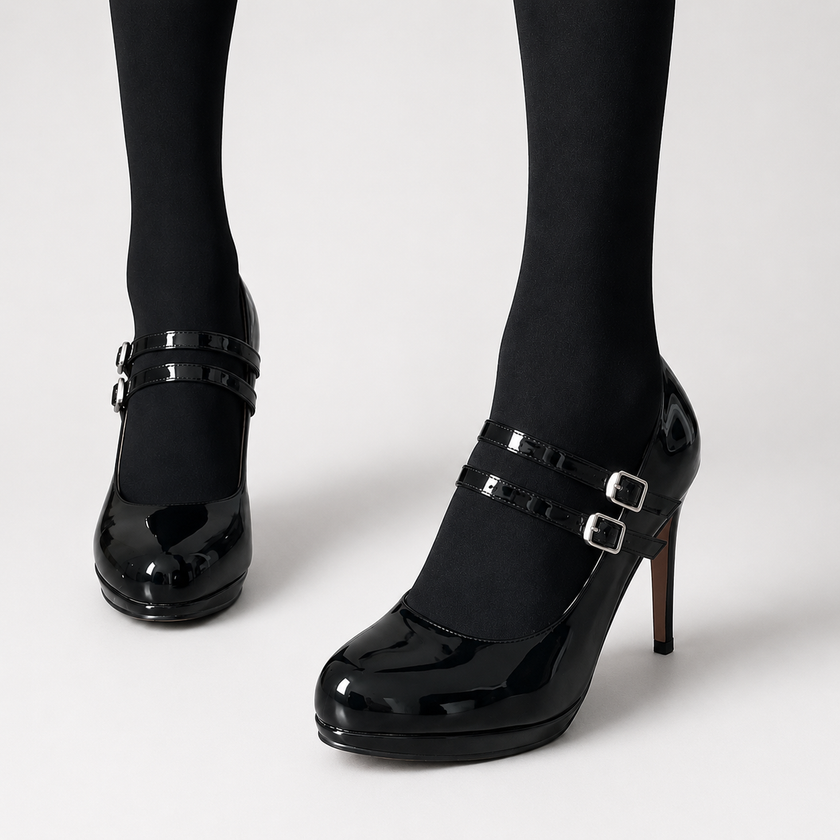 Double Trouble Double Strap Patent Mary Jane Heels