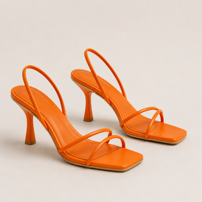 Strappy Hour Square Toe Slingback Heeled Sandals