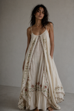 Floral Embroidered Handkerchief Maxi Dress
