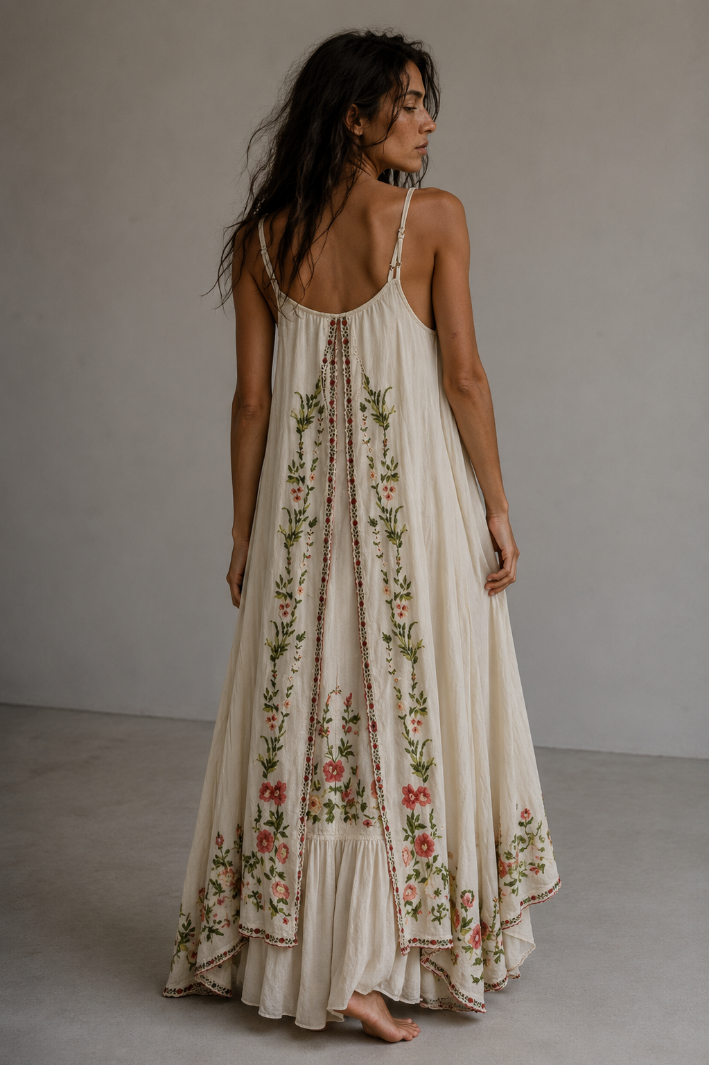 Floral Embroidered Handkerchief Maxi Dress
