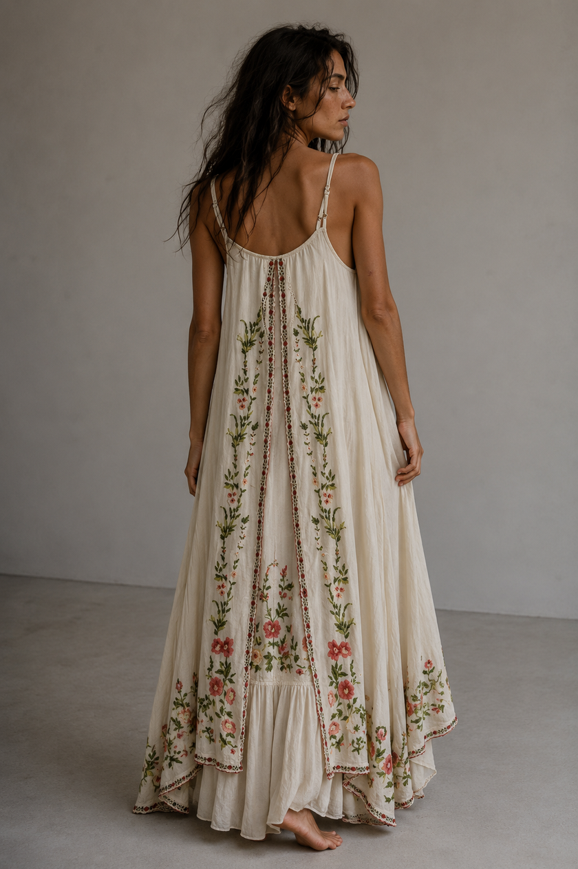 Floral Embroidered Handkerchief Maxi Dress