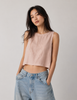 Linen Blend Button Back Crop Top