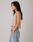 Linen Blend Button Back Crop Top