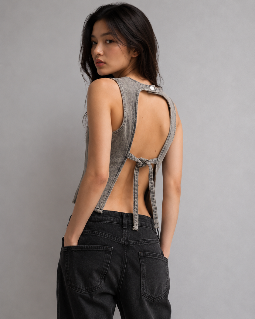 Washed Denim Crop Tank Top