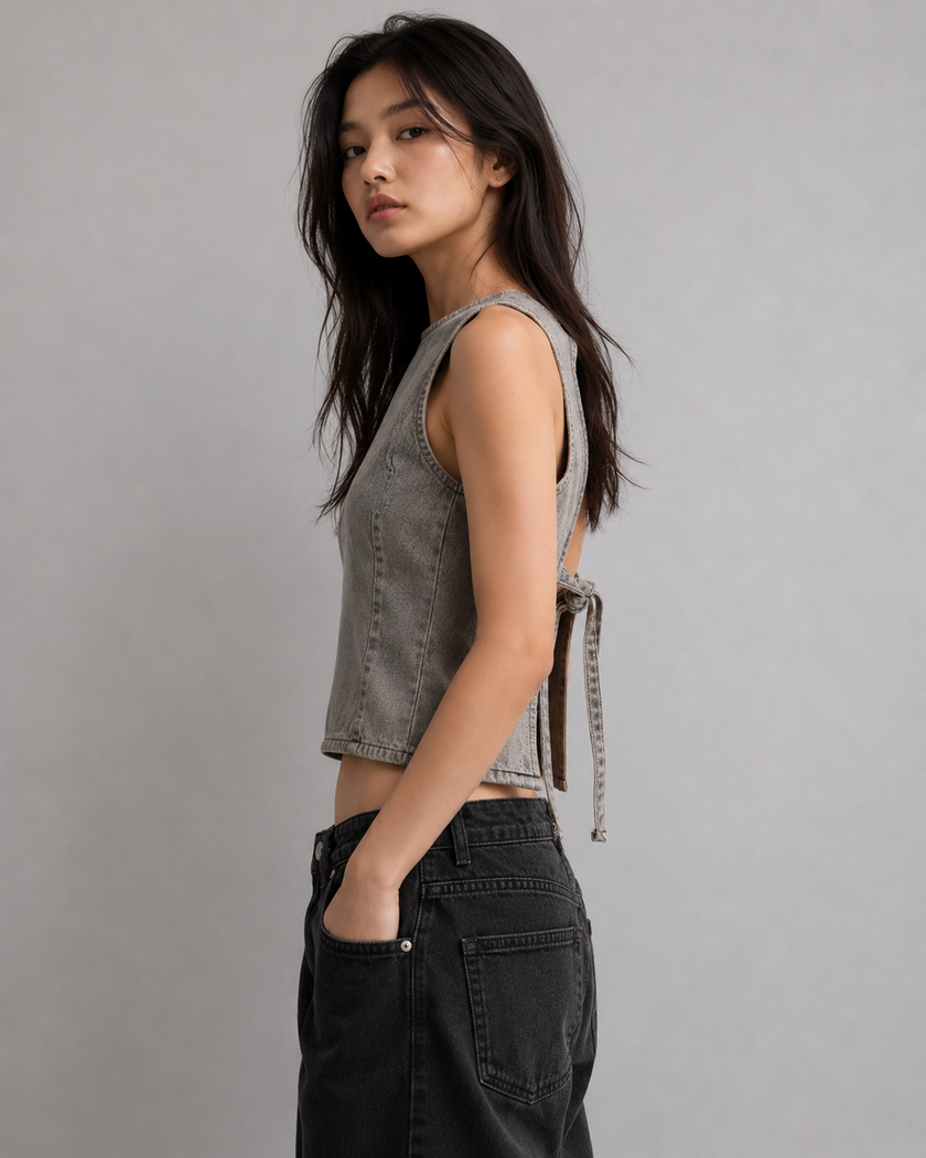 Washed Denim Crop Tank Top