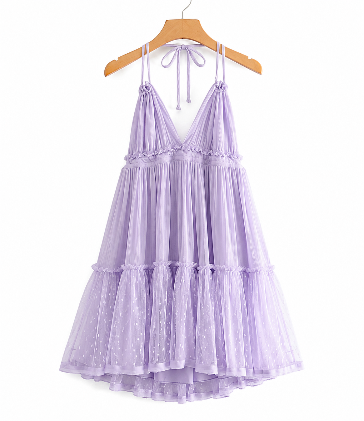Swiss Dot Tiered Halter Mini Dress