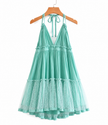 Swiss Dot Tiered Halter Mini Dress