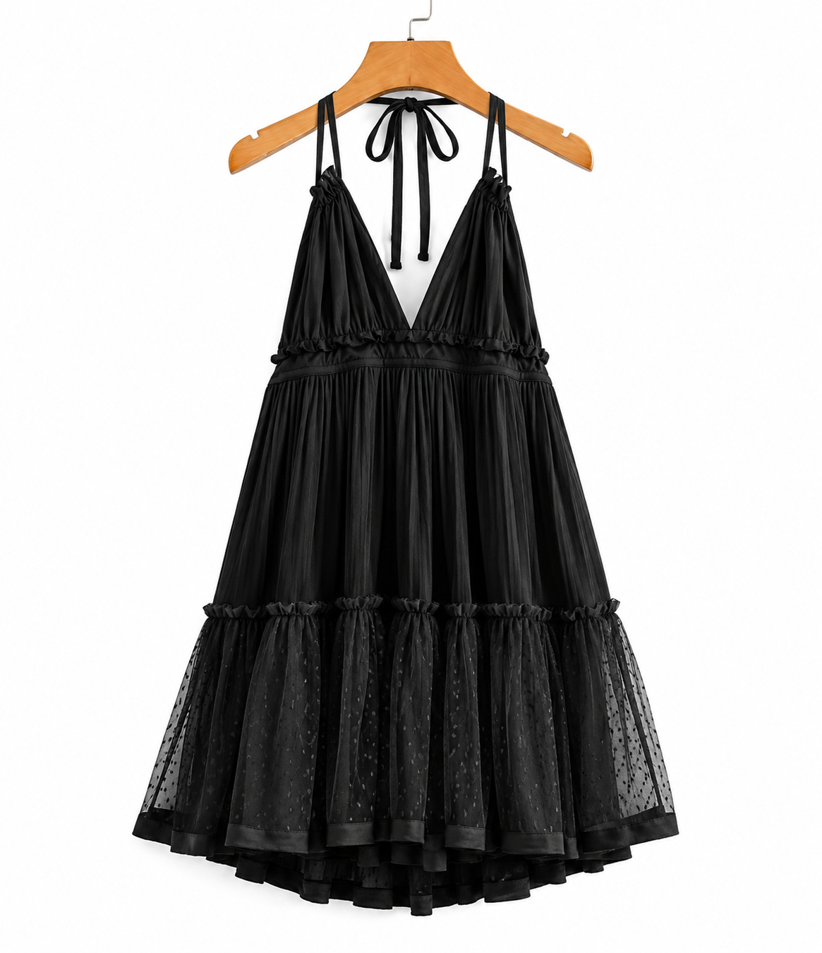 Swiss Dot Tiered Halter Mini Dress