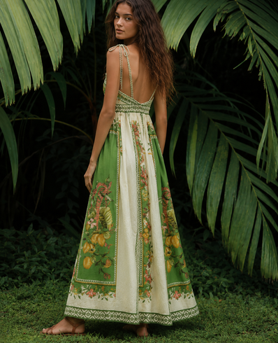 Vintage Tropical Floral Tie Strap Maxi Dress