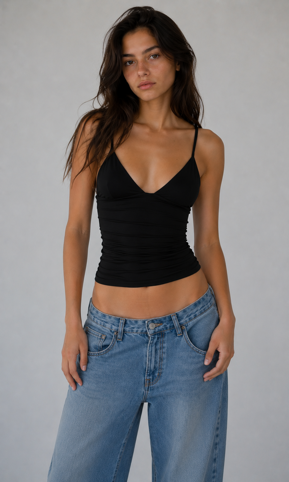 Deep V Ruched Crop Top