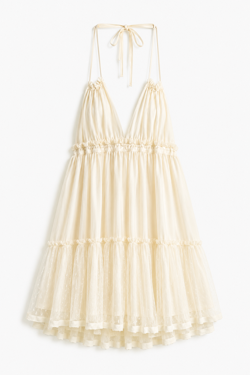 Swiss Dot Tiered Halter Mini Dress