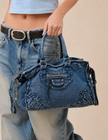 The Washed Denim Moto Satchel