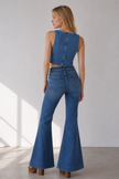 Denim Bow Tie Front Crop Vest