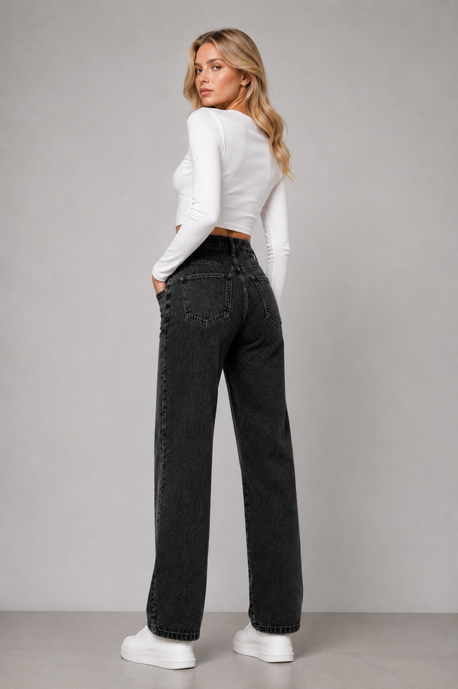 Vintage Wash Straight Leg Jeans