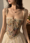 Renaissance Fair Floral Tapestry Lace-Up Corset Top