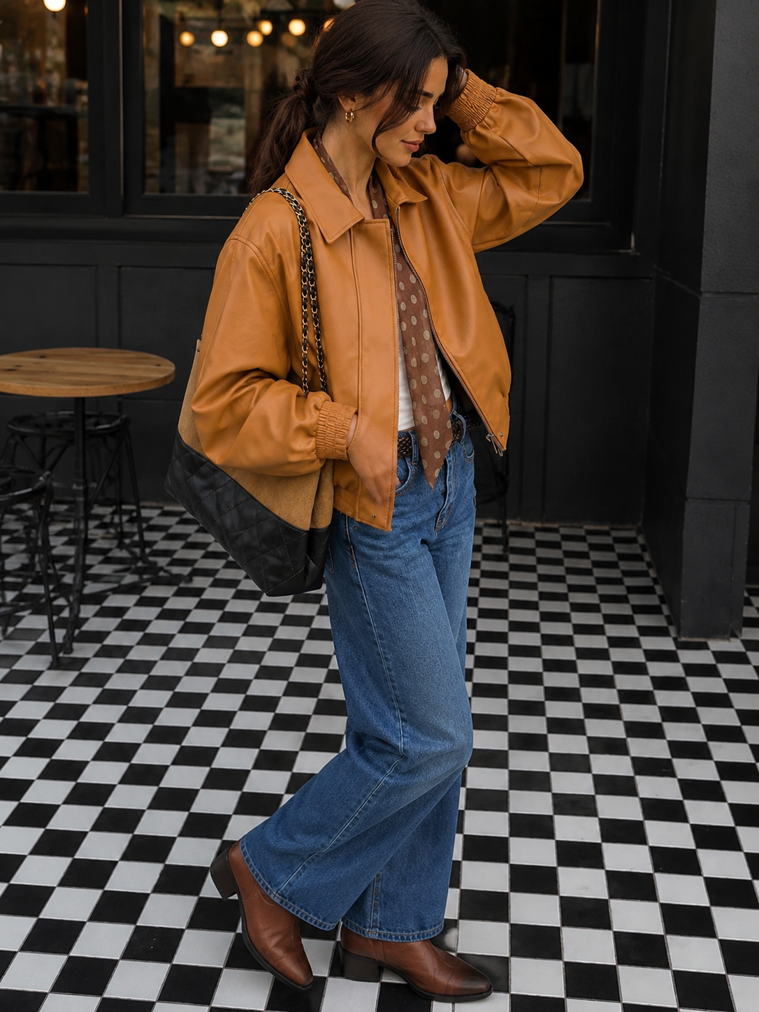 Too Cool For School Cropped Faux Leather Bomber Jacket