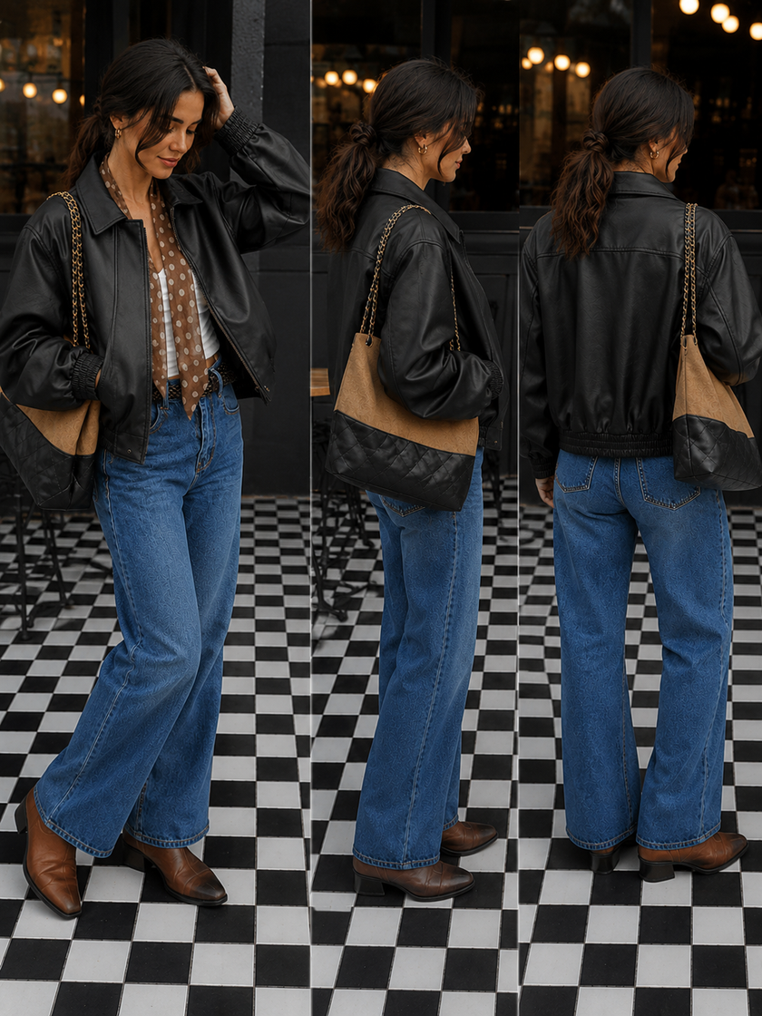 Too Cool For School Cropped Faux Leather Bomber Jacket