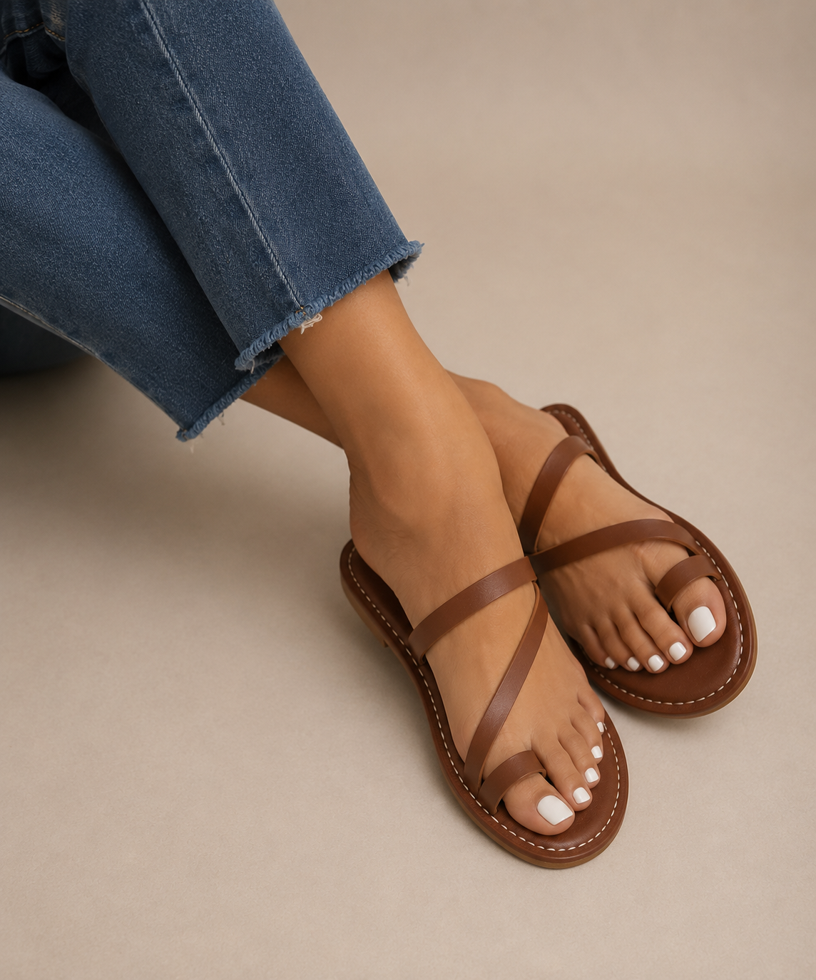 Barely There Multi Strap Toe Ring Flat Sandals
