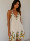 Floral Embroidered Halter Maxi Dress