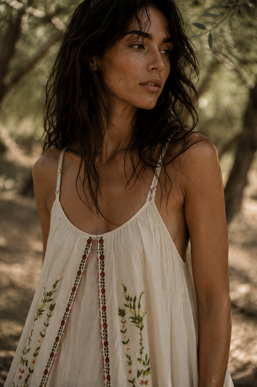 Floral Embroidered Handkerchief Maxi Dress