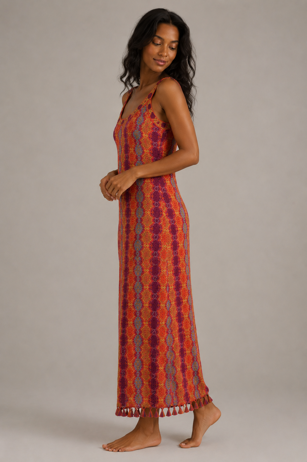 Retro Print Knit Maxi Dress