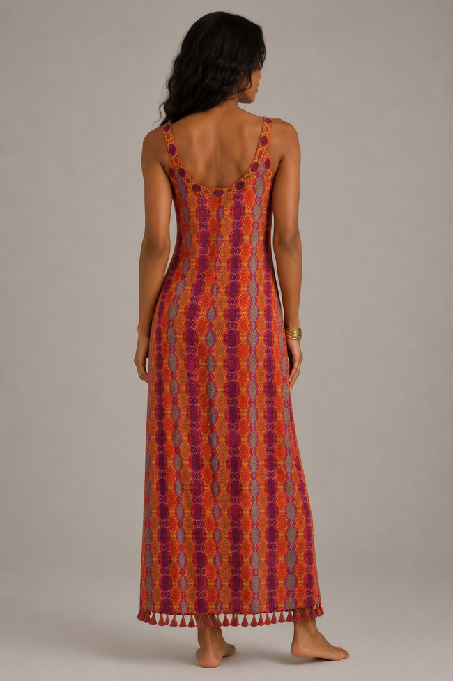 Retro Print Knit Maxi Dress