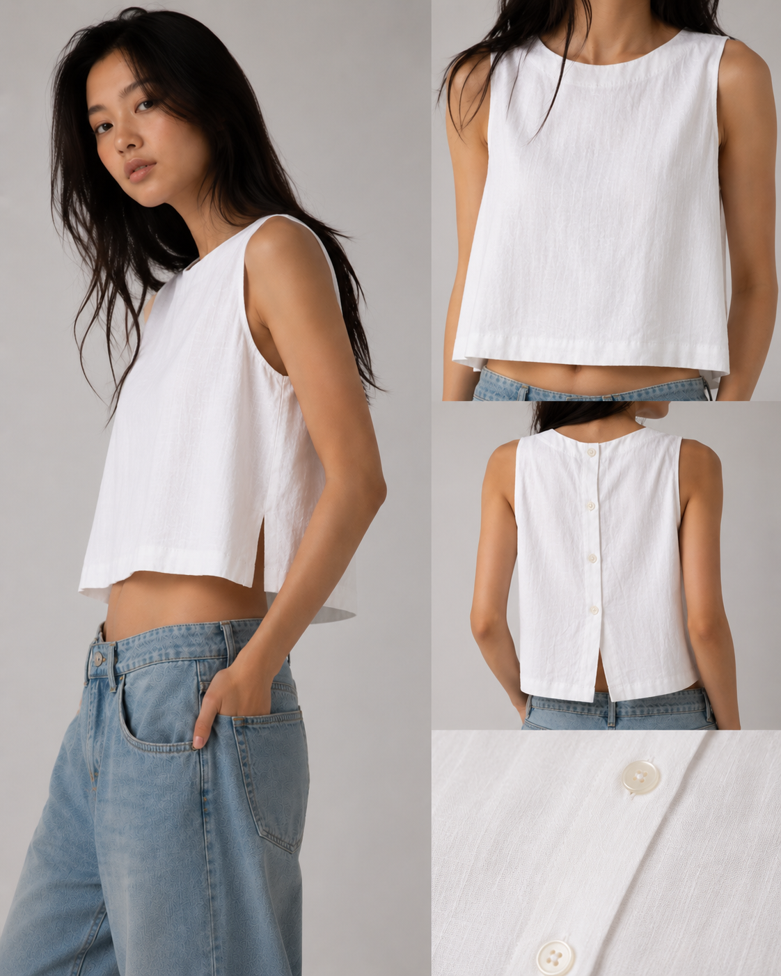 Linen Blend Button Back Crop Top