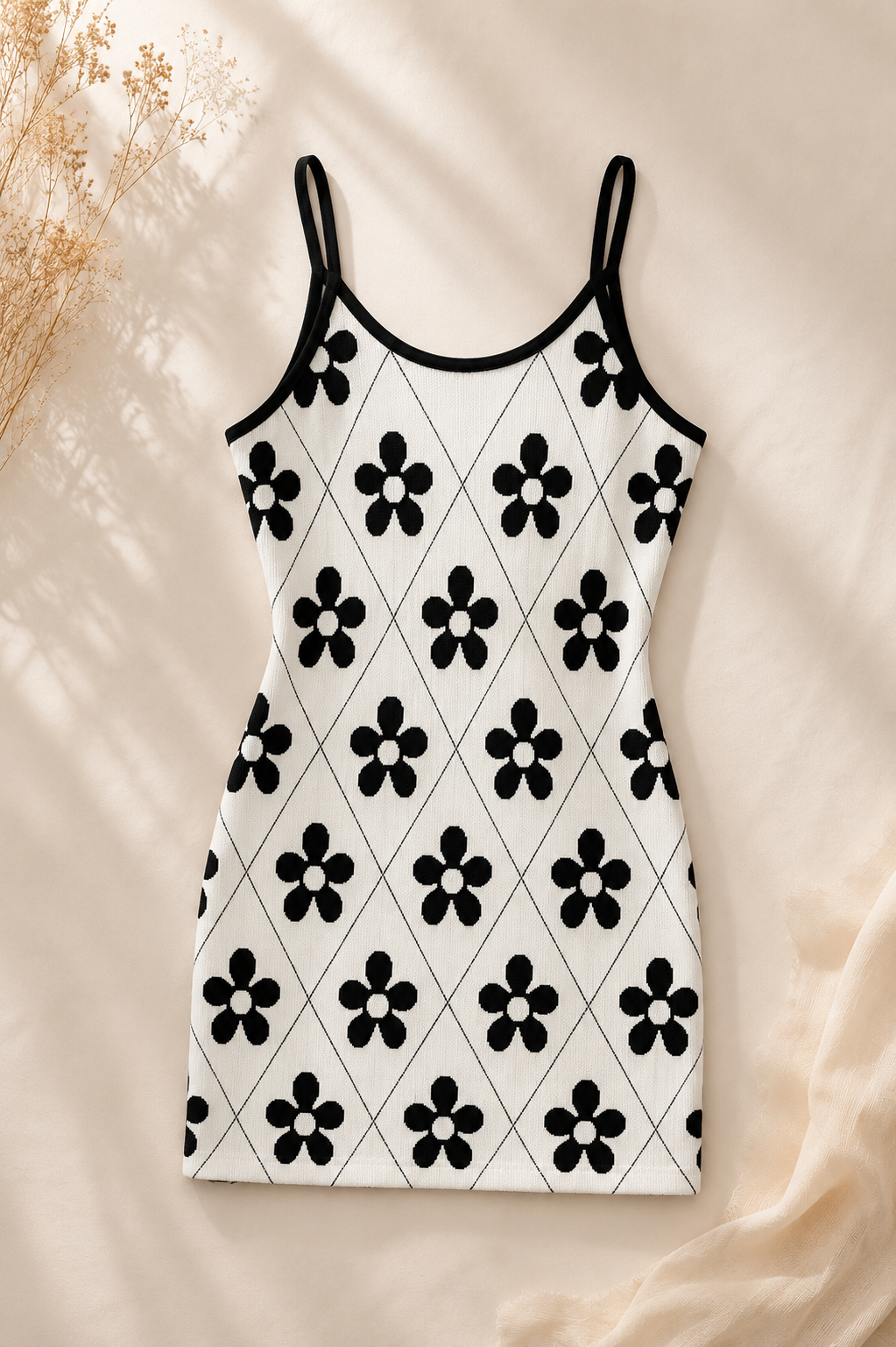 Floral Argyle Knit Mini Dress