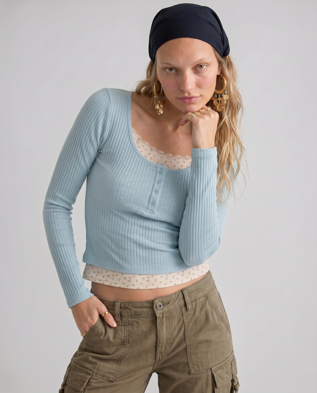 Genevieve Lace Trim Henley