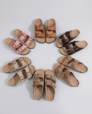 Wynn Double Buckle Cork Slide Sandals