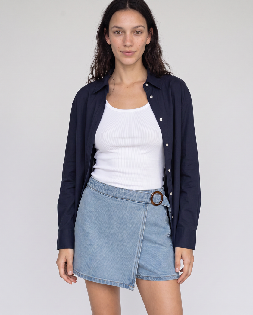 Wrenley Denim Wrap Skort