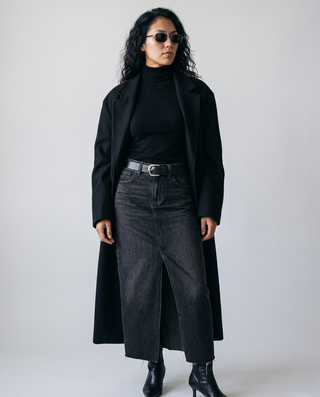 Raven Front-Slit Denim Skirt